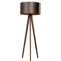Stehleuchte Dreibein Walnussbaum mit braunem Samt-Schirm 50cm - Tripod Classic