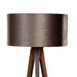 Stehleuchte Dreibein Walnussbaum mit braunem Samt-Schirm 50cm - Tripod Classic