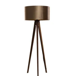 Stehleuchte Dreibein Walnuss Holz mit Bronze Samt Lampenschirm 50cm - Tripod Classic