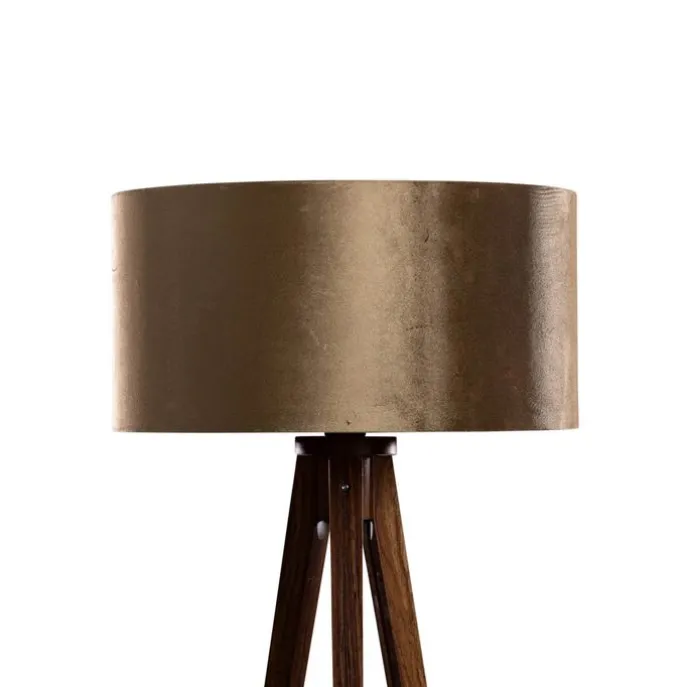 Stehleuchte Dreibein Walnuss Holz mit Bronze Samt Lampenschirm 50cm - Tripod Classic