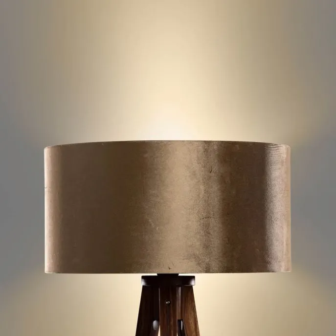 Stehleuchte Dreibein Walnuss Holz mit Bronze Samt Lampenschirm 50cm - Tripod Classic