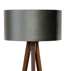 Stehleuchte Dreibein Walnussbaum mit grünem Samt Lampenschirm 50cm - Tripod Classic