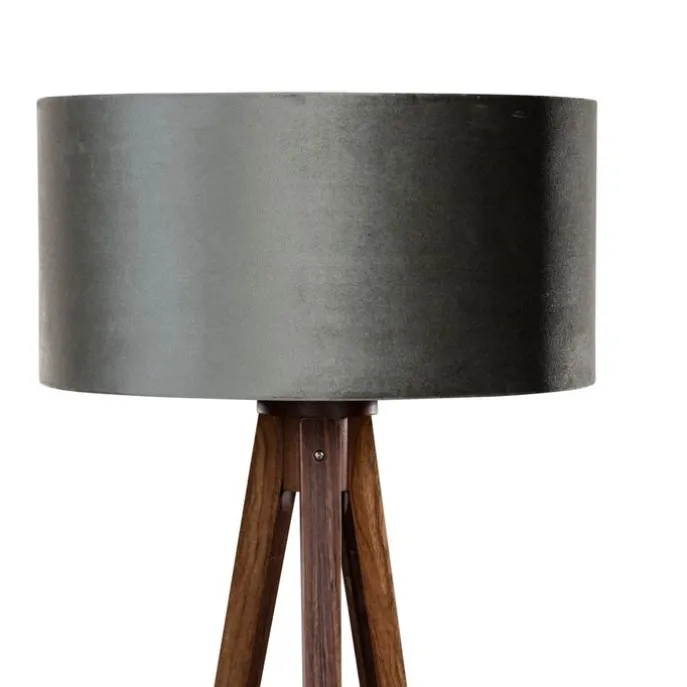 Stehleuchte Dreibein Walnussbaum mit grünem Samt Lampenschirm 50cm - Tripod Classic