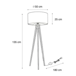 Stehleuchte Dreibein Walnussbaum mit grünem Samt Lampenschirm 50cm - Tripod Classic