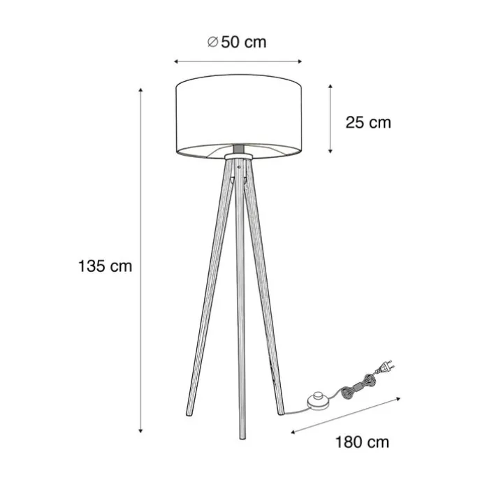Stehleuchte Dreibein Walnussbaum mit grünem Samt Lampenschirm 50cm - Tripod Classic