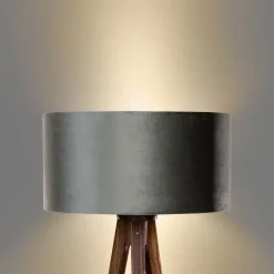 Stehleuchte Dreibein Walnussbaum mit grünem Samt Lampenschirm 50cm - Tripod Classic