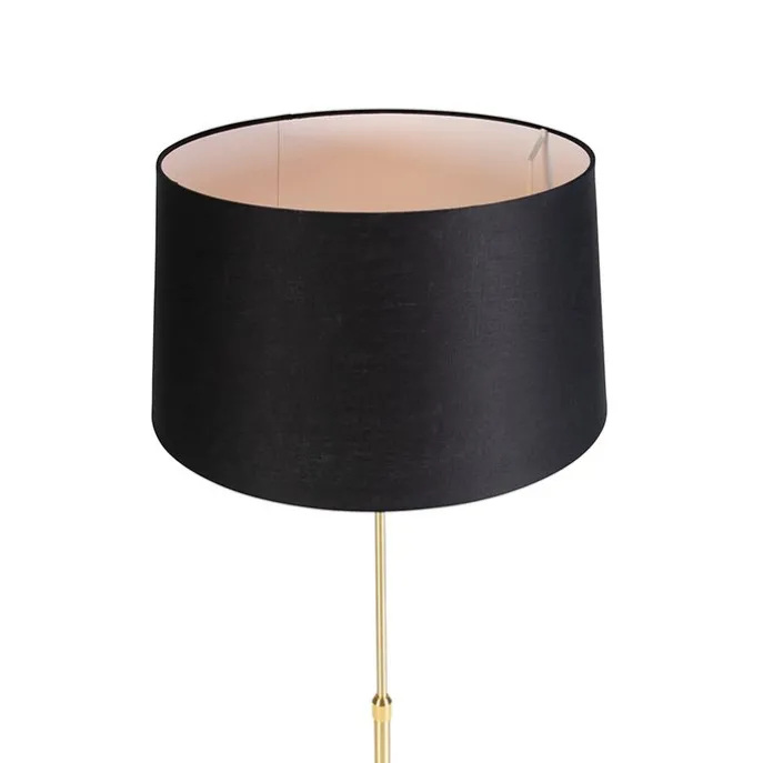 Stehleuchte gold / messing mit Lampenschirm Leinen schwarz 45 cm - Parte