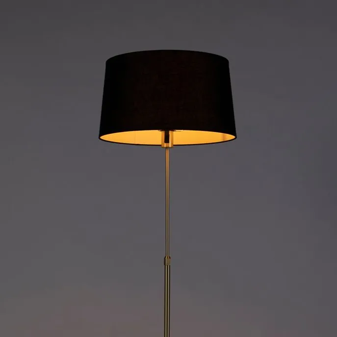 Stehleuchte gold / messing mit Lampenschirm Leinen schwarz 45 cm - Parte