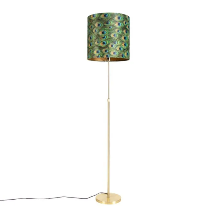 Stehleuchte Gold / Messing mit Veloursschirm Pfau 40/40 cm - Parte