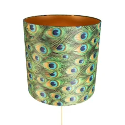 Stehleuchte Gold / Messing mit Veloursschirm Pfau 40/40 cm - Parte