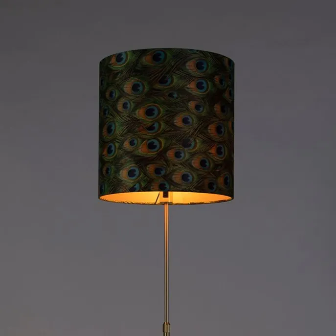 Stehleuchte Gold / Messing mit Veloursschirm Pfau 40/40 cm - Parte