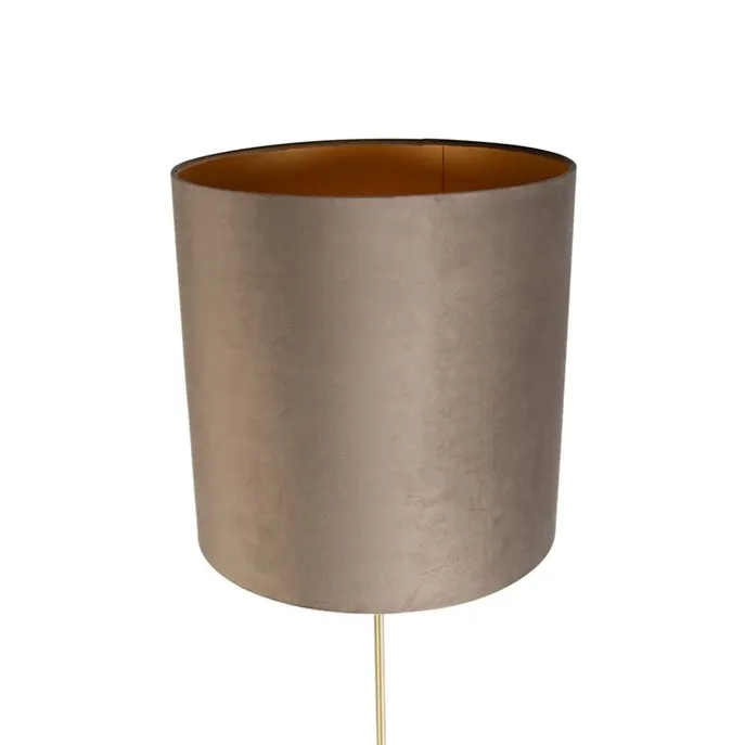 Stehleuchte gold / messing mit Samtschirm taupe 40/40 cm - Parte
