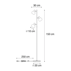 Stehleuchte Gold mit Opalglas 3-flammig verstellbar - Anouk