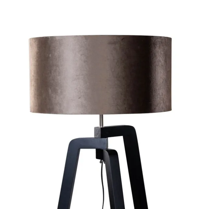 Stehleuchte Schwarz mit Braunem Samt-Schirm 50cm - Puros