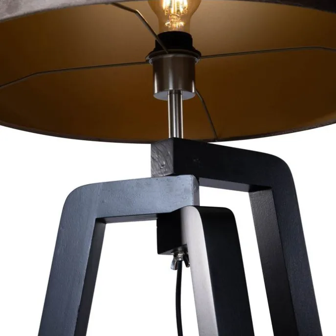 Stehleuchte Schwarz mit Braunem Samt-Schirm 50cm - Puros