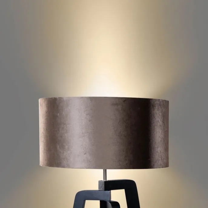 Stehleuchte Schwarz mit Braunem Samt-Schirm 50cm - Puros