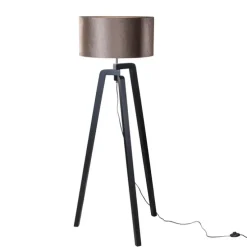 Stehleuchte Schwarz mit Braunem Samt-Schirm 50cm - Puros