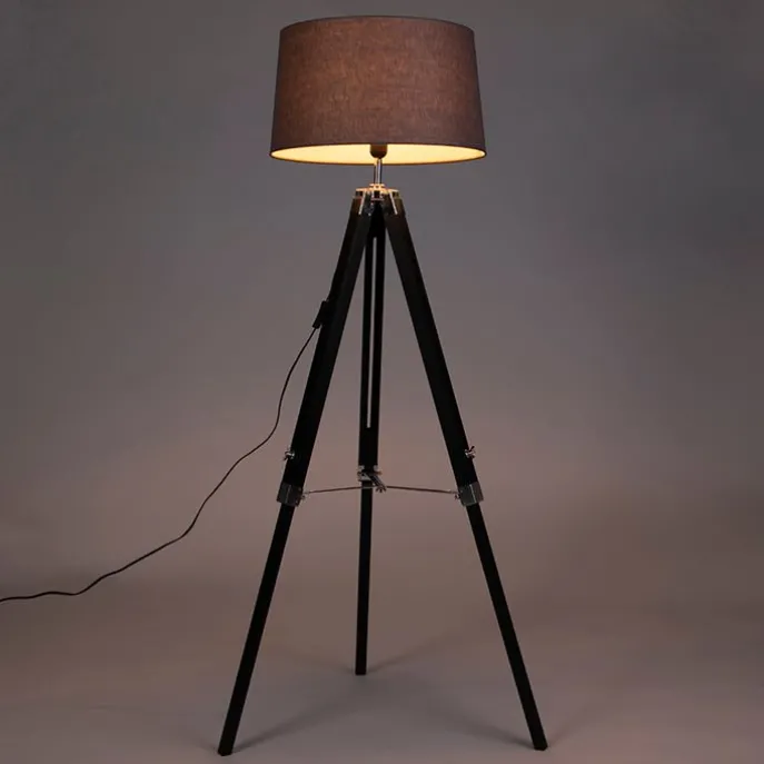 Stehleuchte schwarz mit dunkelgrauem Schirm 45 cm - Tripod