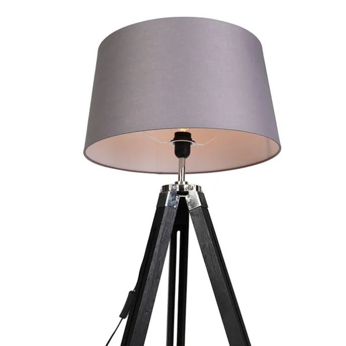 Stehleuchte schwarz mit dunkelgrauem Schirm 45 cm - Tripod