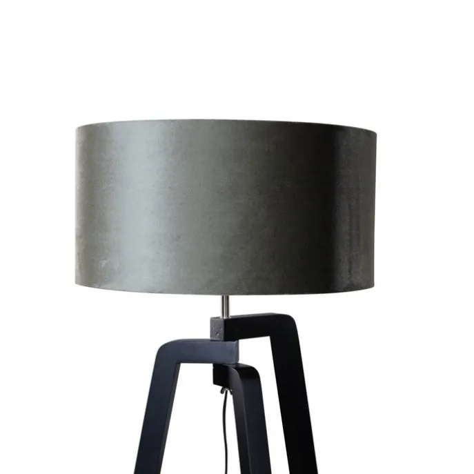 Stehleuchte Schwarz mit Grünem Samt-Schirm 50cm - Puros