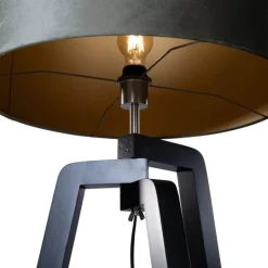 Stehleuchte Schwarz mit Grünem Samt-Schirm 50cm - Puros