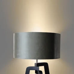 Stehleuchte Schwarz mit Grünem Samt-Schirm 50cm - Puros