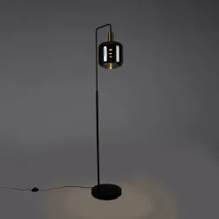 Stehleuchte schwarz mit Gold und Rauchglas inkl. PUCC - Zuzanna