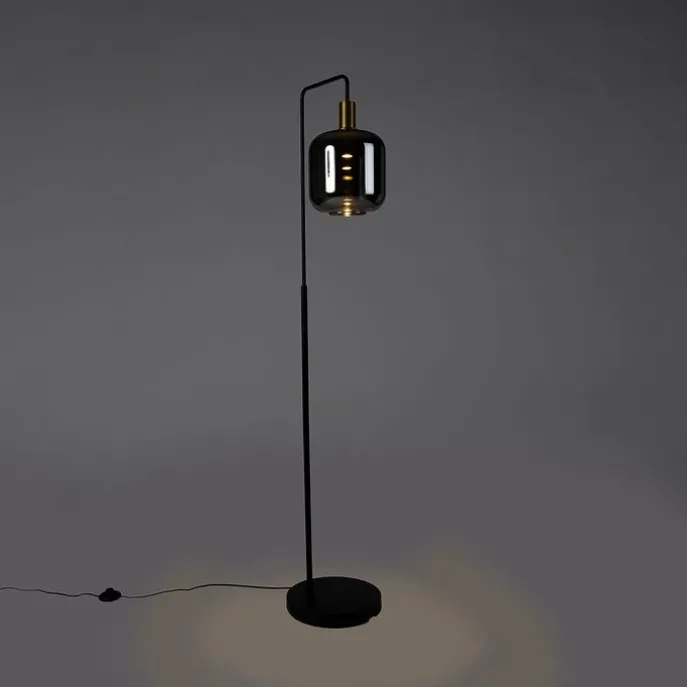 Stehleuchte schwarz mit Gold und Rauchglas inkl. PUCC - Zuzanna