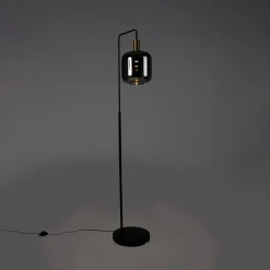 Stehleuchte schwarz mit Gold und Rauchglas inkl. PUCC - Zuzanna