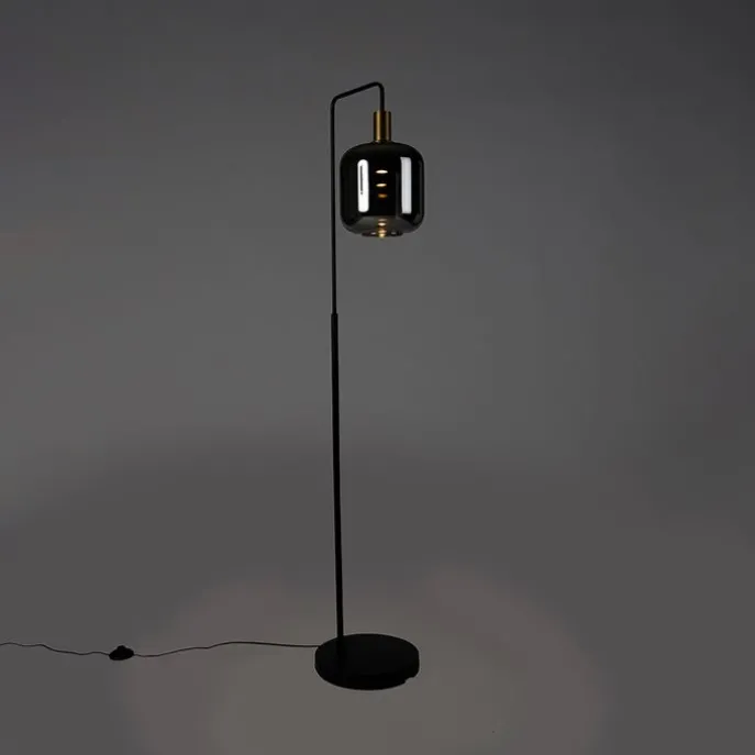 Stehleuchte schwarz mit Gold und Rauchglas inkl. PUCC - Zuzanna