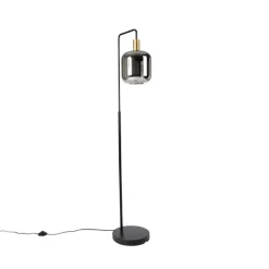 Stehleuchte schwarz mit Gold und Rauchglas inkl. PUCC - Zuzanna