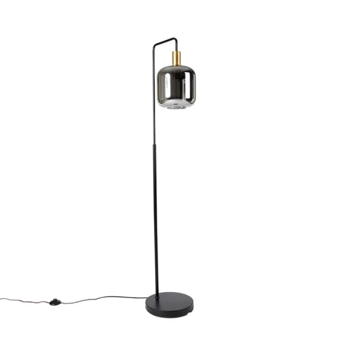 Stehleuchte schwarz mit Gold und Rauchglas inkl. PUCC - Zuzanna