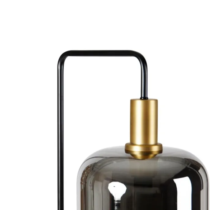 Stehleuchte schwarz mit Gold und Rauchglas inkl. PUCC - Zuzanna