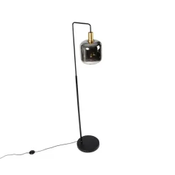 Stehleuchte schwarz mit Gold und Rauchglas inkl. PUCC - Zuzanna