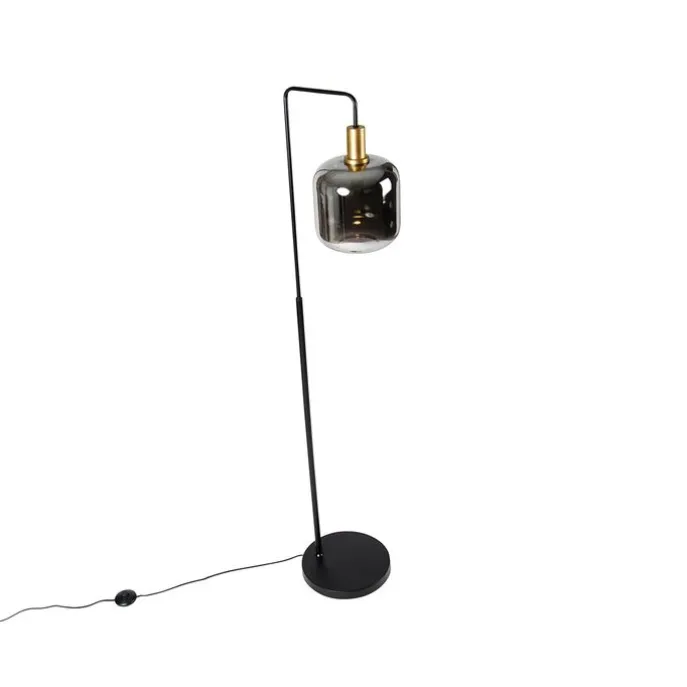 Stehleuchte schwarz mit Gold und Rauchglas inkl. PUCC - Zuzanna