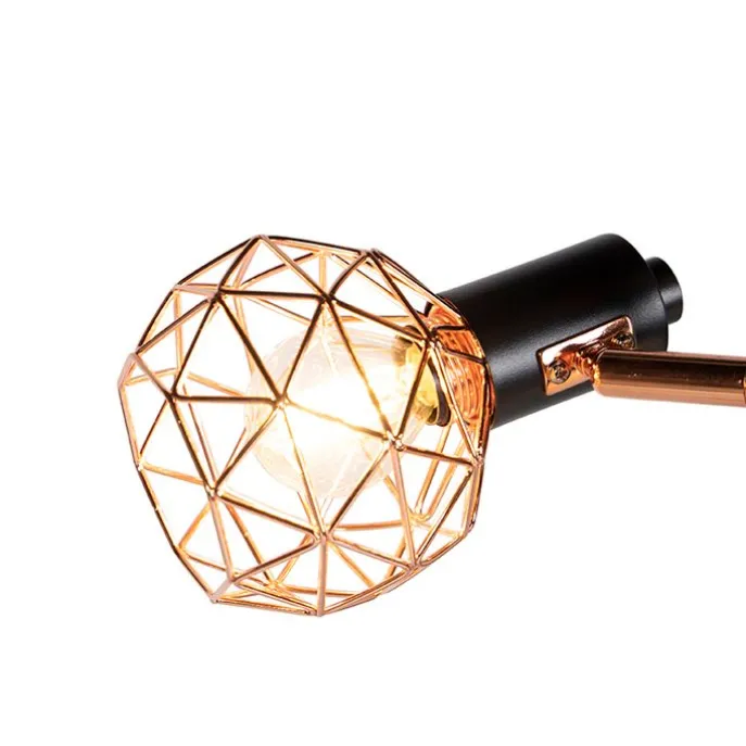 Stehleuchte schwarz mit Kupfer 3-Licht - Mesh