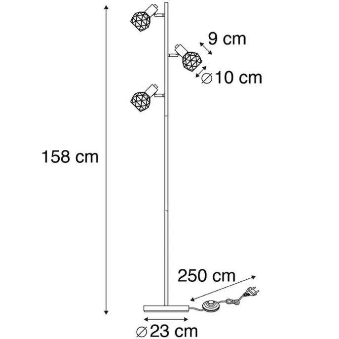 Stehleuchte schwarz mit Kupfer 3-Licht - Mesh