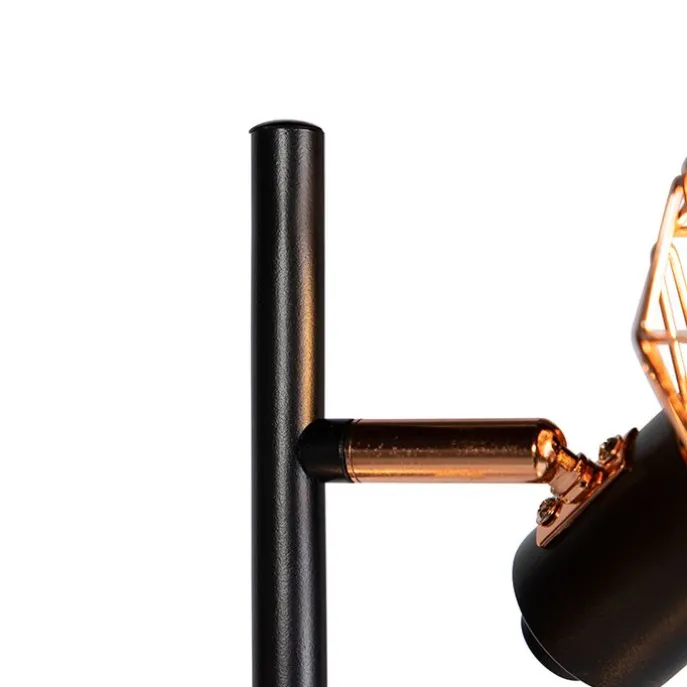 Stehleuchte schwarz mit Kupfer 3-Licht - Mesh