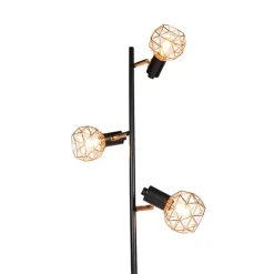 Stehleuchte schwarz mit Kupfer 3-Licht - Mesh