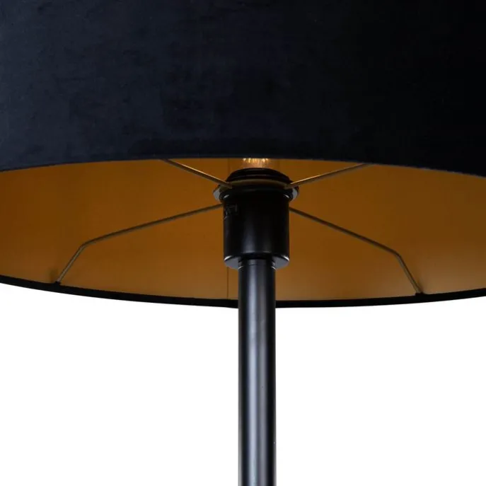 Stehleuchte Schwarz mit ovalem Samt-Schirm 50cm - Simplo