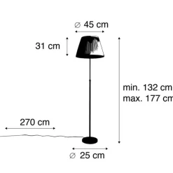 Stehleuchte schwarz mit plissiertem Schirm creme 45 cm verstellbar - Parte