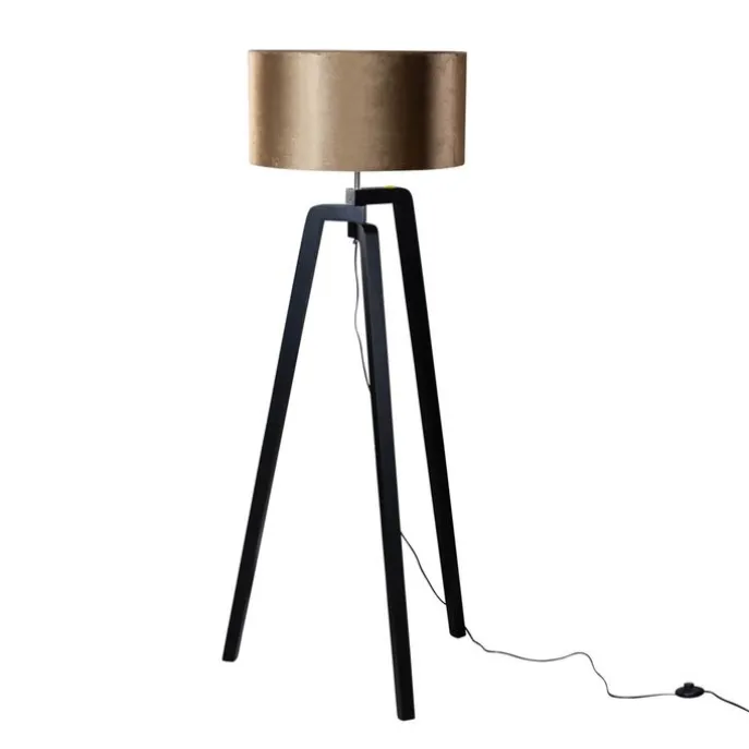 Stehleuchte Schwarz mit Samtschirm Bronze 50cm - Puros