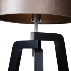 Stehleuchte Schwarz mit Taupe Samt Lampenschirm 50cm - Puros