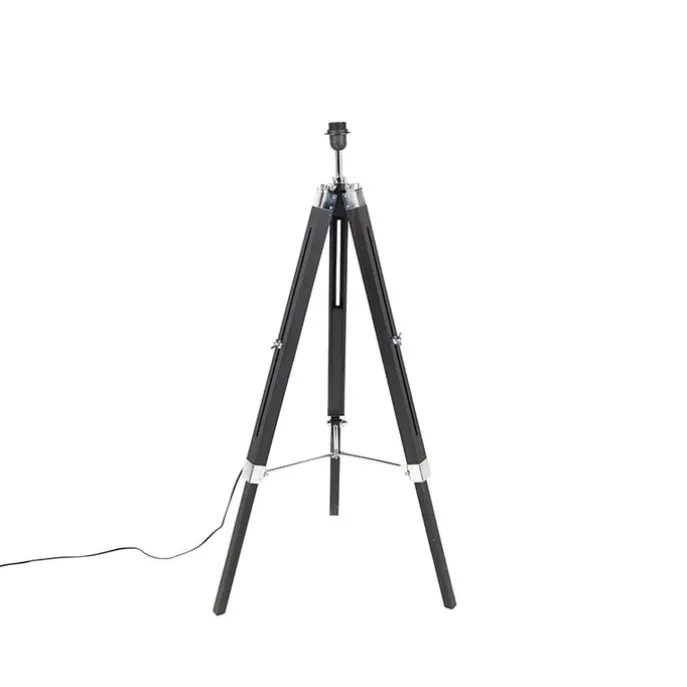 Stehleuchte schwarz mit taupe Leinenschirm 45 cm - Tripod