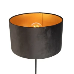 Stehleuchte schwarz mit Veloursschirm schwarz mit Gold 35 cm - Parte
