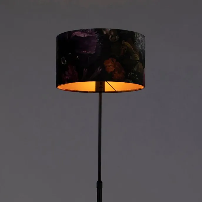 Stehleuchte schwarz mit Veloursschirm Blüten 35 cm - Parte