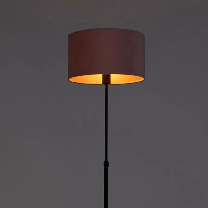 Stehleuchte schwarz mit Veloursschirm rosé mit gold 35 cm - Parte