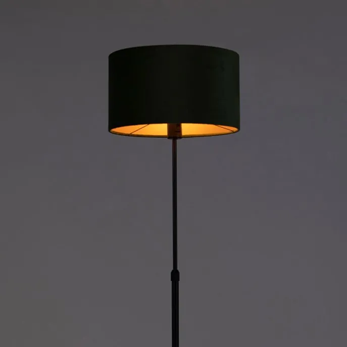Stehleuchte schwarz mit Veloursschirm grün mit Gold 35 cm - Parte