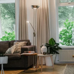 Stehleuchte Stahl mit Leselampe inkl. LED und Dimmer - Diva