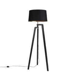 Stehleuchte Stativ mit Baumwollschirm schwarz mit Gold 50 cm - Puros
